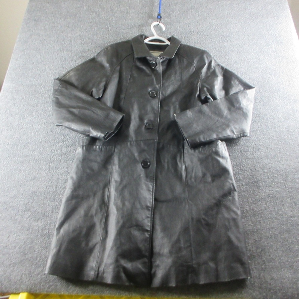 VINTAGE Excelled Coat Womens L Black Leather Button Front Lined Insulated 90s